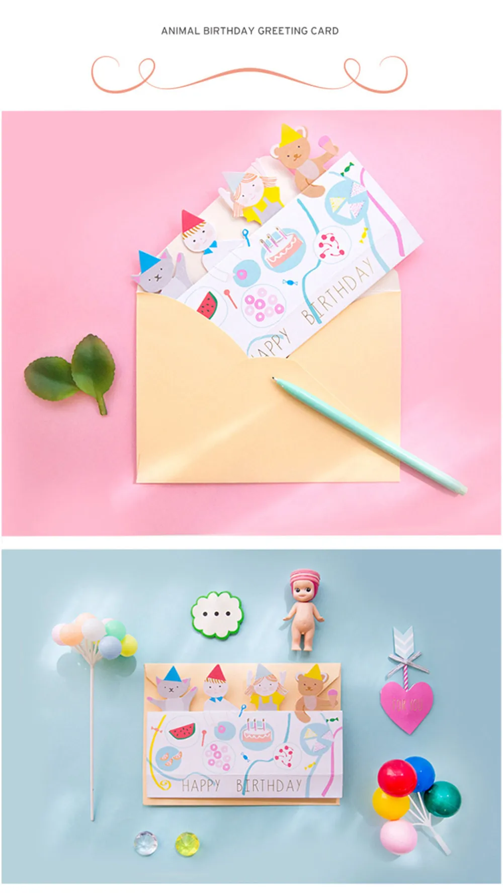 1 компл. Хан издание мультфильм животных день рождения карты конверт каваи 3D Творческий поздравительная открытка с сообщением