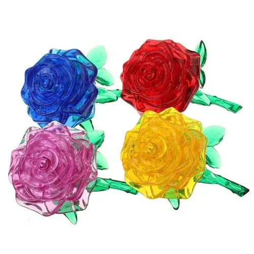 

4PCS DIY 3D Crystal Puzzle Rose Red/Yellow/Pink/Blue Christmas Decoration Gift 3D Assembly Educational Building Toy