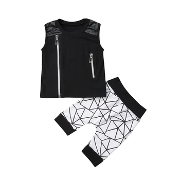 

2Pcs Toddler Baby Boys Summer Zipper Clothes Sunsuit Kids Baby Boy Sleeveless Vest T-shirt Top+Shorts Pants Clothing Sets