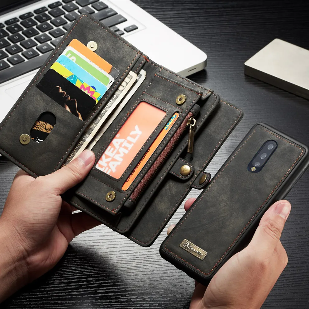 

For OnePlus 7 /7 Pro Large Capacity Detachable Wallet Card Slot Photo Retro PU Leather Magnetic Flip Case Cover
