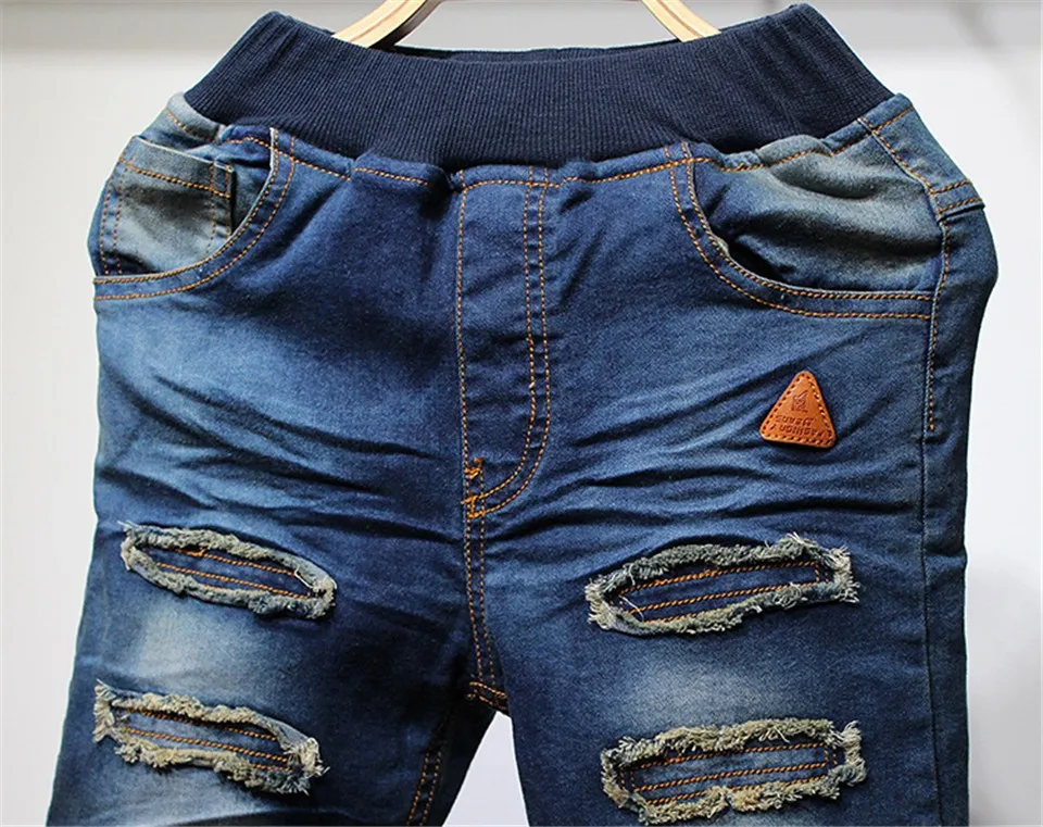 Детская одежда рваные брюки стиля гранж для мальчиков джинсы г. Весенний светильник, штаны для мальчиков, теплые плотные детские джинсы P020