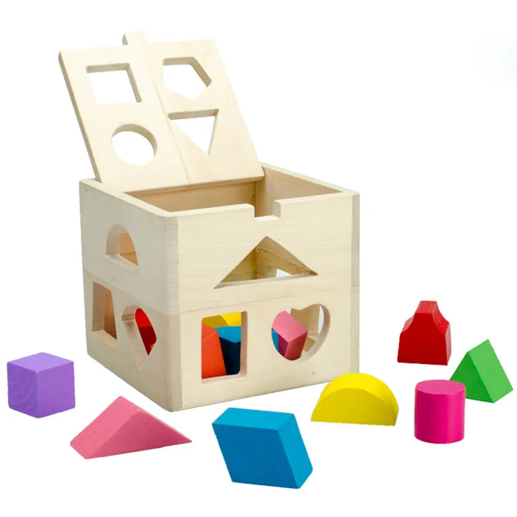

[ Funny ] 13 chunky shapes Shape Sorting Cube Educational Wooden Geometric Building blocks Sturdy wooden construction kids gift