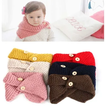

6 Colors Fashion Baby Boys Girls Neck Warmer Winter Scarf Cloak Collar Button Shawl Handmade Knitted Wool Neck Scarves