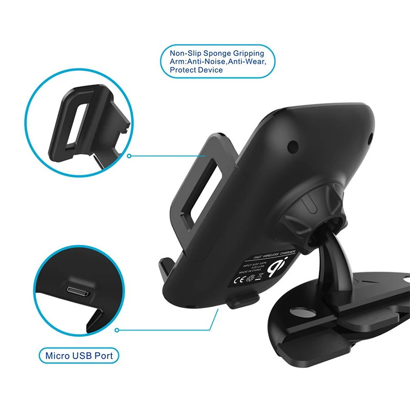 XMXCZKJ Qi Car Mount Cell Mobile Smart Phone Wireless Charging Holder Support For iPhone X 8 XR Clip Sucker Fast Charger Stand