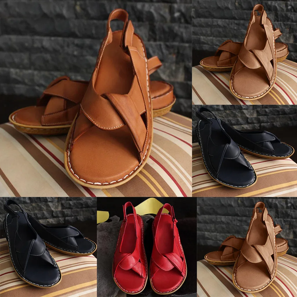 

Women's Sandals Ladies Summer Hollow Out Wedge Buckle Sandals Casual PU Shoes Female Soft Beach Shoes Plus Size C40#
