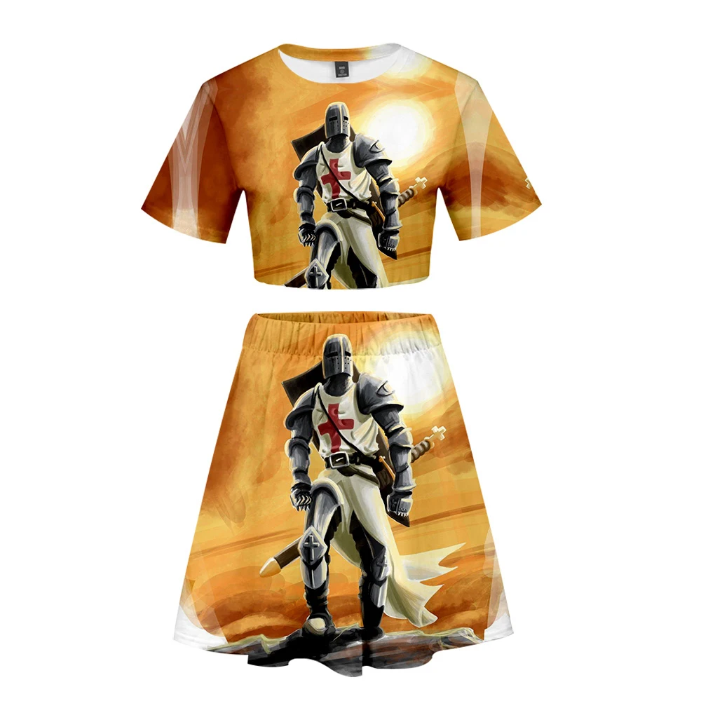 

2019 New 3D knights templar print women's sets Two Piece sets 2019 Hot Sale Summer Leisure style Short skirt two-piece suit