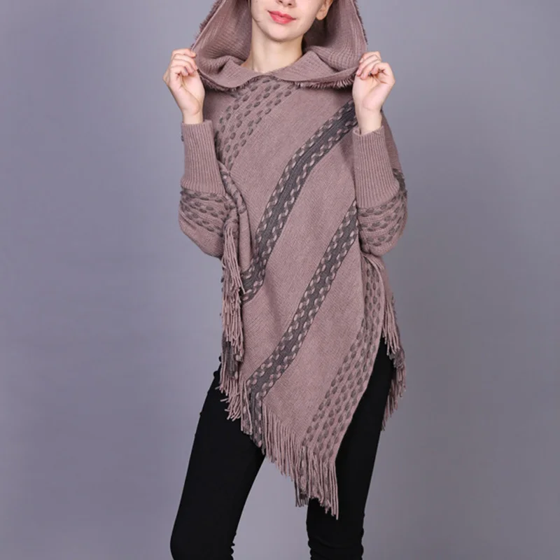 

DSQUAENHD 2019 Women Fashion Patchwork Ponchos Ladies Elegant Knitted Warm Capes Top Female Winter Loose Shawl Capes