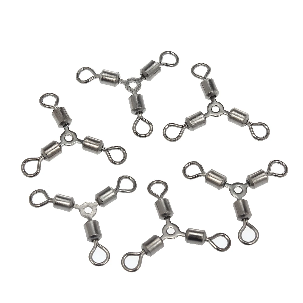 60PCS Stainless Steel Fishing Swivels 3Way Barrel Swivel Cross line