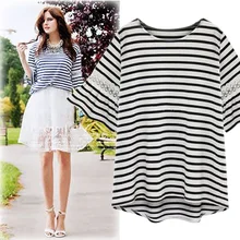 Повседневное милые Для женщин футболка в полоску Изделие из хлопка с короткими рукавами; сезон лето футболка Femme с О-образным вырезом Вечерние плетение летний топ