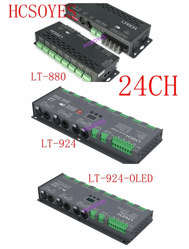 

LTECH 24CH 24 way DMX decoding driver LT-924-OLED/LT-880 /LT-924 24 Channel Led DMX Decoder Controller DMX512/RDM/3-pin XLR