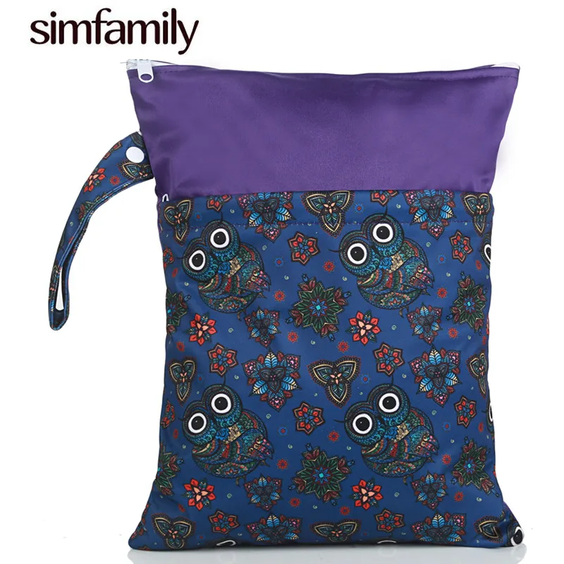 

[simfamily]1PC Reusable 3Dprinted PUL Bolso Wet Dry Diaper Bag Double Pocket Cloth Handle Wetbags 28x36CM Wholesale