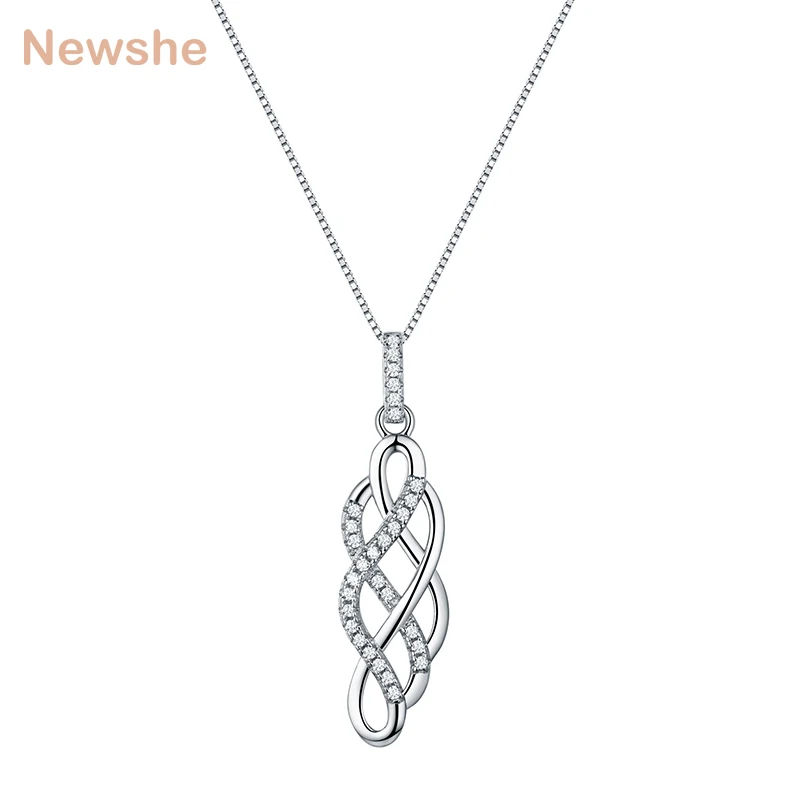 

Newshe Exquisite Knot Pendant 18 Inches Pure 925 Sterling Silver Box Chain Necklaces White CZ Fashion Jewelry For Women