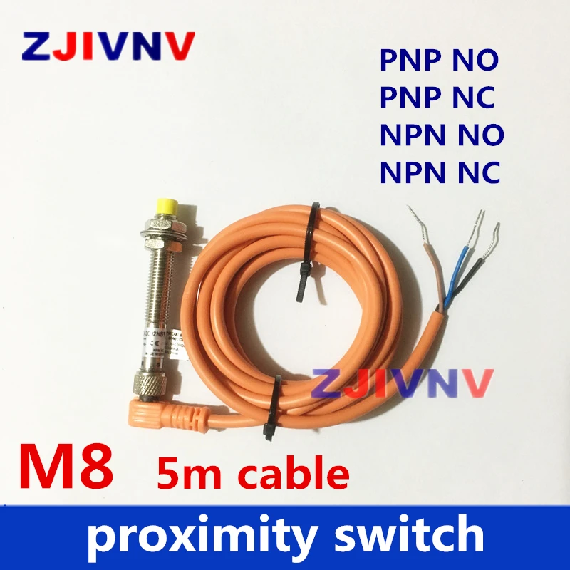 5PCS M8 Connector type proximity switch normally open/close inductive sensor PNP/NPN NC/NO DC 3 wires sensor with 5m cable plug цена 5PCS M8 Connector type proximity switch normally open/close inductive sensor PNP/NPN NC/NO DC 3 wires sensor with 5m cable plug цены онлайн