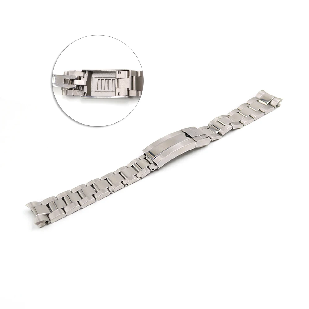 CARLYWET 20mm Solid Curved End Screw Links Glide Lock Clasp Steel Watch Band Bracelet For GMT Submariner OYSTER Style