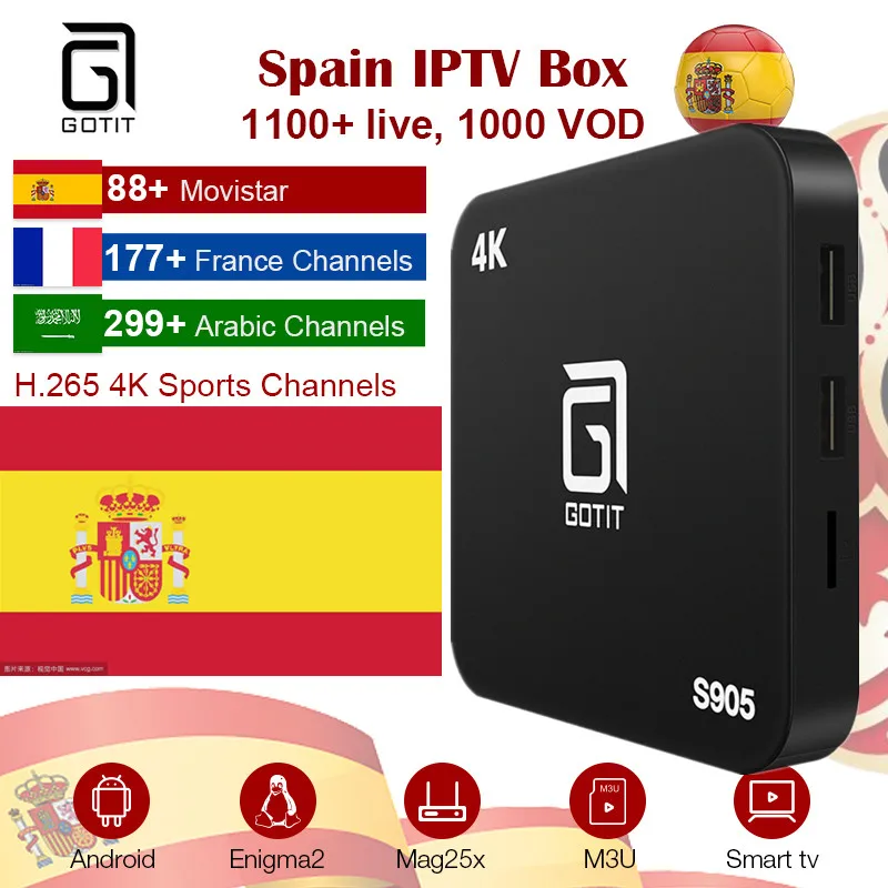 

GOTiT Spain IPTV Box S905 4K UHD Smart Android TV Box + Procaja IPTV subsciption Arabic Spanish Italy France better than QHDTV