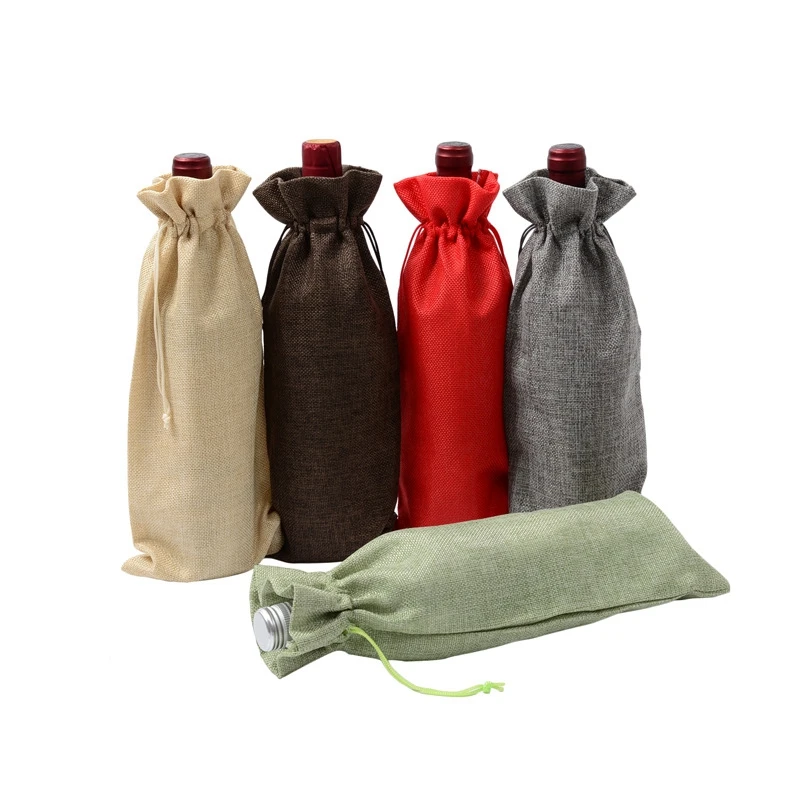 

Multicolored Jute linen Practical Wine bottle Package Bags , Weddings Party Champagne Bottle Covers Linen 10 pcs/Lot 15*35cm