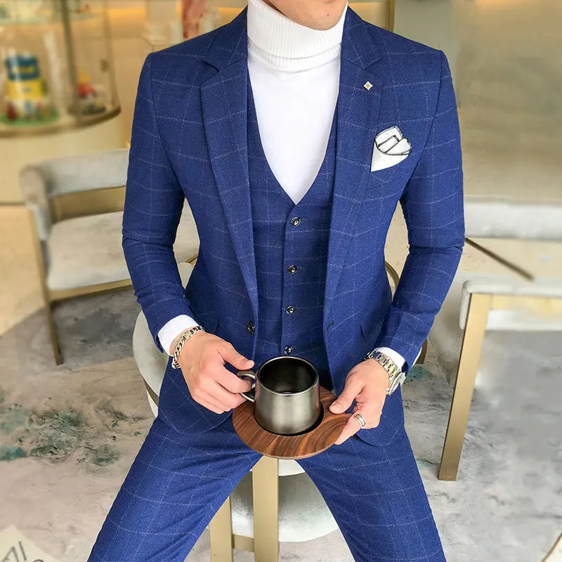 YUSHU Business Formal Men Suit Prom Tuxedo Slim Fit Suit 3 Piece Men Groom Wedding Suits For Men Custom Blazer Terno Masuclino