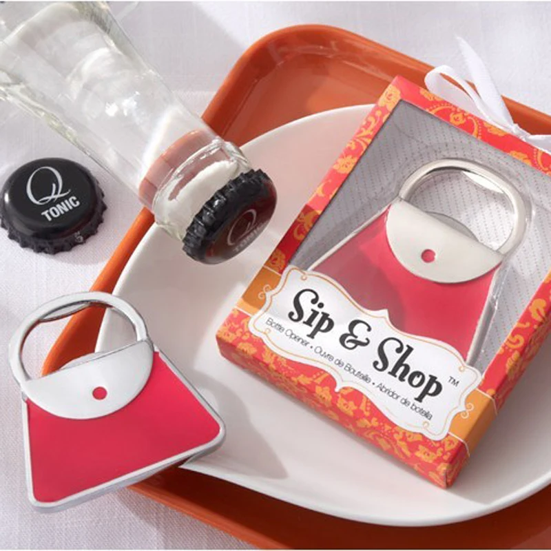 100pcs/lot Wedding Favor Gift Sip and Shop Purse Bottle Opener,Wine