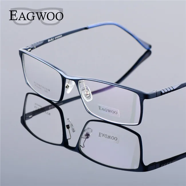 Eagwoo алюминиевые мужские широкие очки для лица, очки по рецепту, полная оправа, оптическая оправа, деловые очки, светильник, большие очки MF2351 - Цвет оправы: Blue