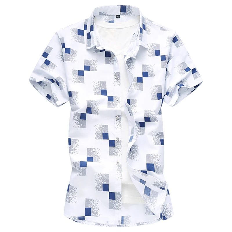 

MUGU Big Size Men Shirts Summer 2019 Short Sleeve Geometric Print Square Collar Korean Style Men Shirt 3 Colors Camisa Hombre