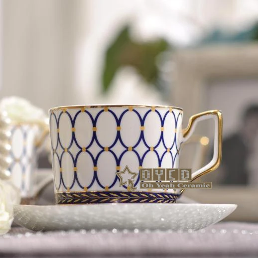 Porcelain coffee cup and saucer super white bone china blue round design coffee cup set one cup & one saucer new product Porcelain coffee cup and saucer super white bone china blue round design coffee cup set one cup & one saucer new product