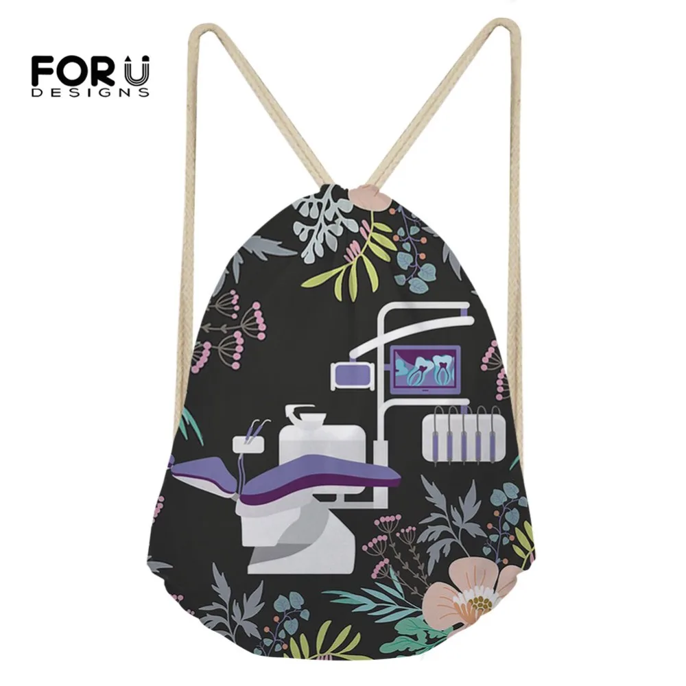 FORUDESIGNS/цветочный стоматолог офис мультфильм Женская Drawstring сумки маленький рюкзак многоразовые строка на плечо для дам повседневное