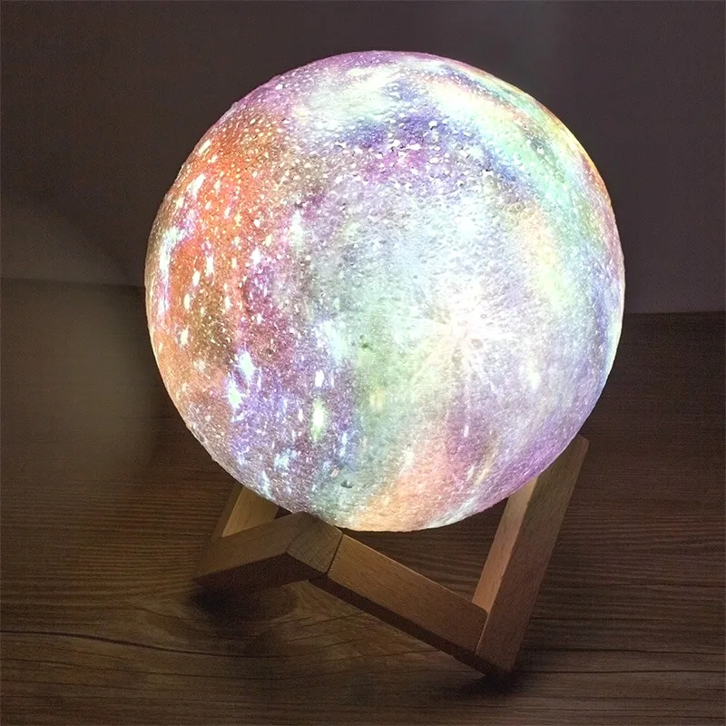 

3DPrint Moon Lamp USB Rechargeable with Galaxy Starry Sky 2Color Bedroom desk Night Light Decor Creative Luminaria colour bulbs