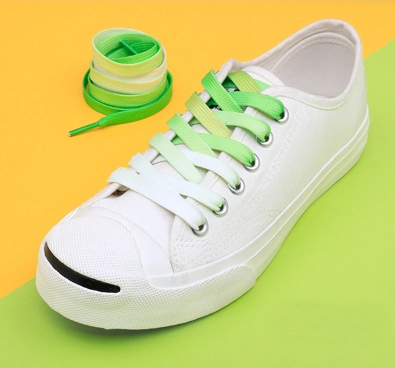 95cm Flat Color Gradient Changing Colors Shoe Laces Rainbow Print Flat Canvas Shoelace Shoes Casual Chromatic Colour Shoelaces