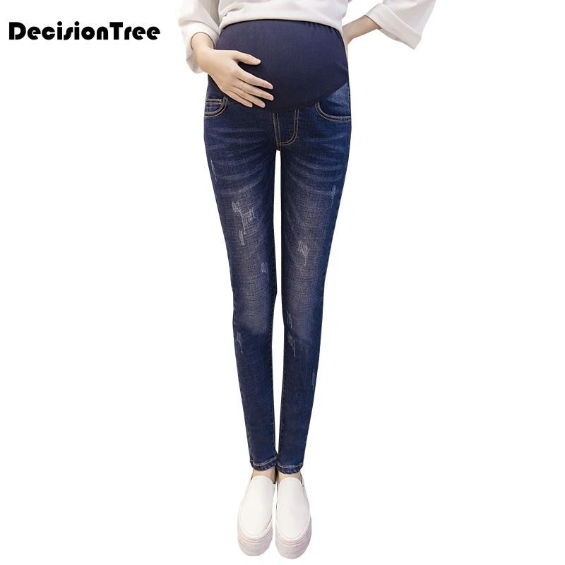 

2019 new elastic waist hole stretch denim maternity belly jeans pants clothes for pregnant women pregnancy pencil trousers