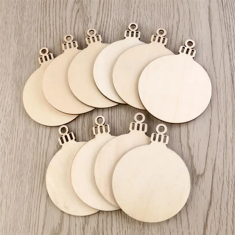 

10pcs Round Shape Natural Wooden Ornament Hanging Christmas Tree DIY Wood Crafts With Hole Home Decorations Gift Tag A3