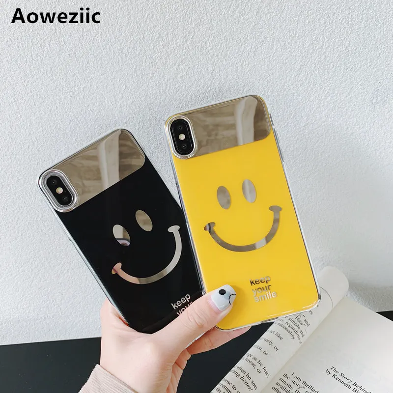 

Aoweziic Japan and South Korea ins smiley face imd mirror 6s 7 8plus all inclusive soft shell for iphone XS MAX XR phone case