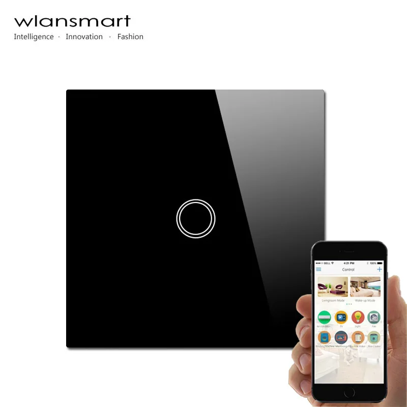  Wlansmart, smart phone Remote Стены сенсорный Выключатель, ЕС Стандарт, РФ 433 МГц, управления лампы свет на broadlink Умный дом, 1 банды переключатель 