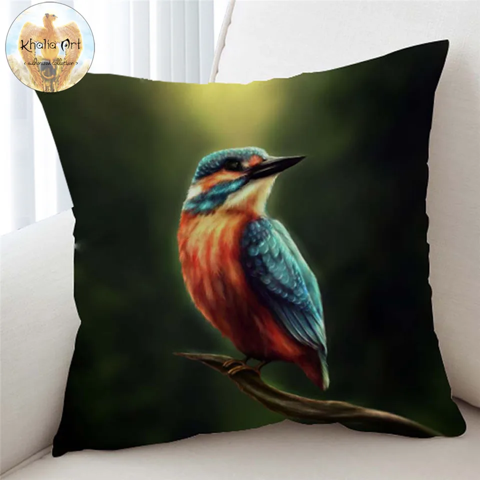 

Kingfisher by KhaliaArt Cushion Cover 3D Throw Pillow Case Colorful Furry Bird Pillow Covers Vivid Double Side Print Funda Cojin