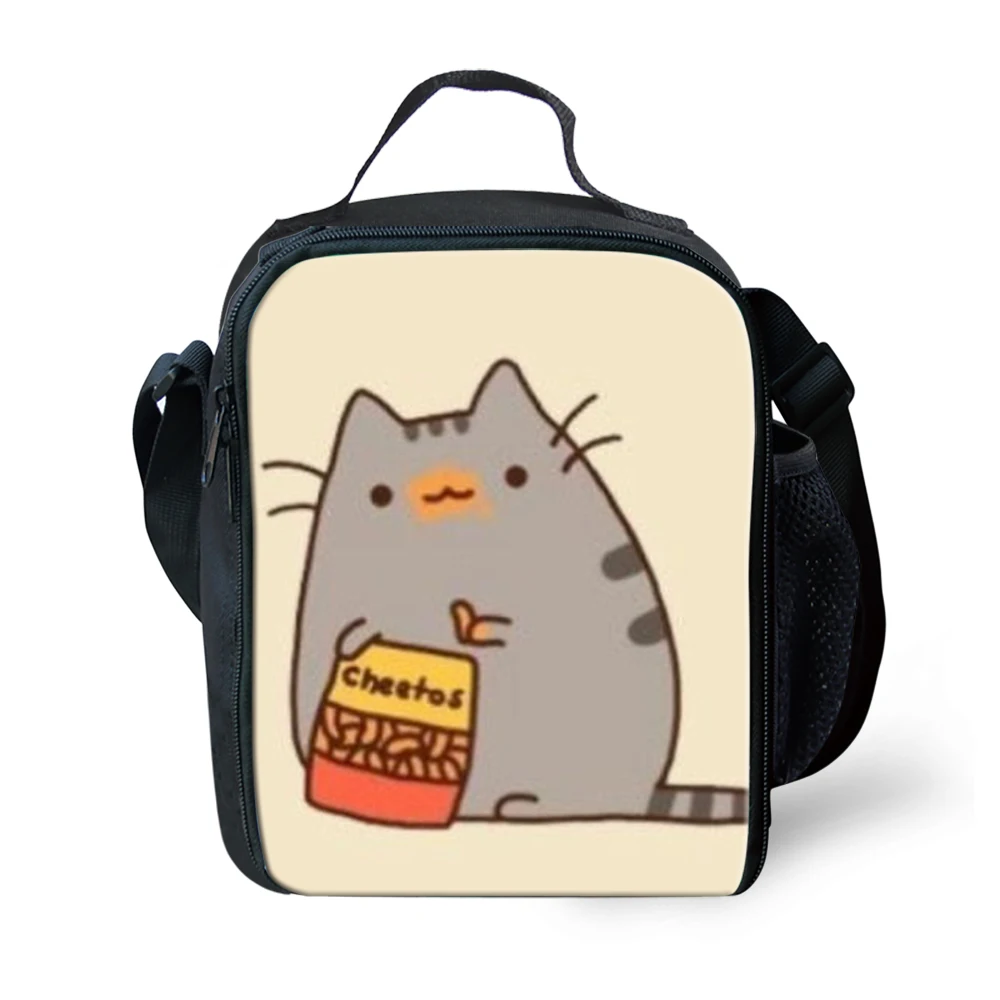 Thikin Casual Cartoon cat Pattern Lunch Bags for Teen Boys Fashion Portable Cooler Box Cartoon Pattern Tote Picnic Pouch
