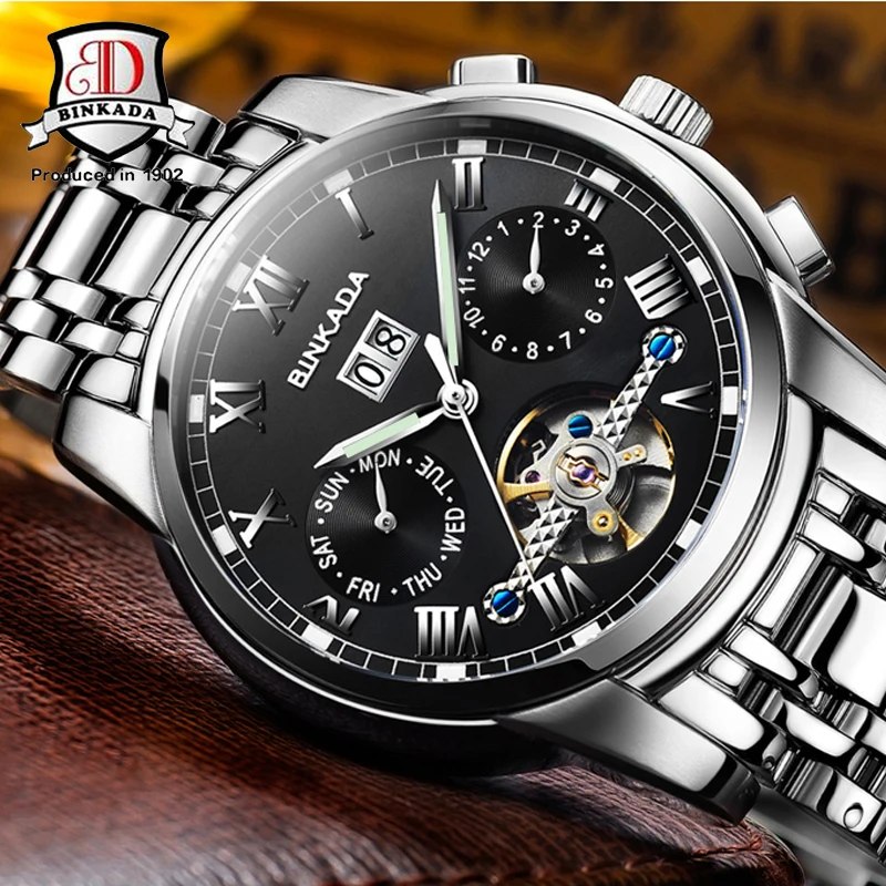 Лидирующий бренд механические наручные часы Tourbillon Мужские стальной ремешок