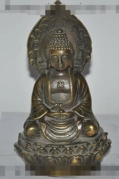 

S00880 5" chinese buddha bronze seat lotus sakyamuni Medicine Buddha Tathagata statue (B0328)