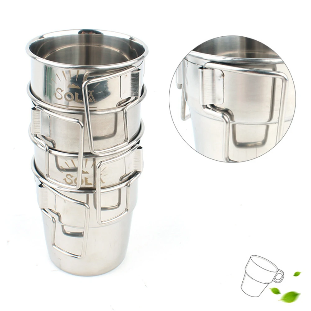 

4PCS/Set Travel Coffee Mug Foldable Handle Outdoor Drinkware Hiking Camping Cup Climbing Portable Multifunction Stainless Steel