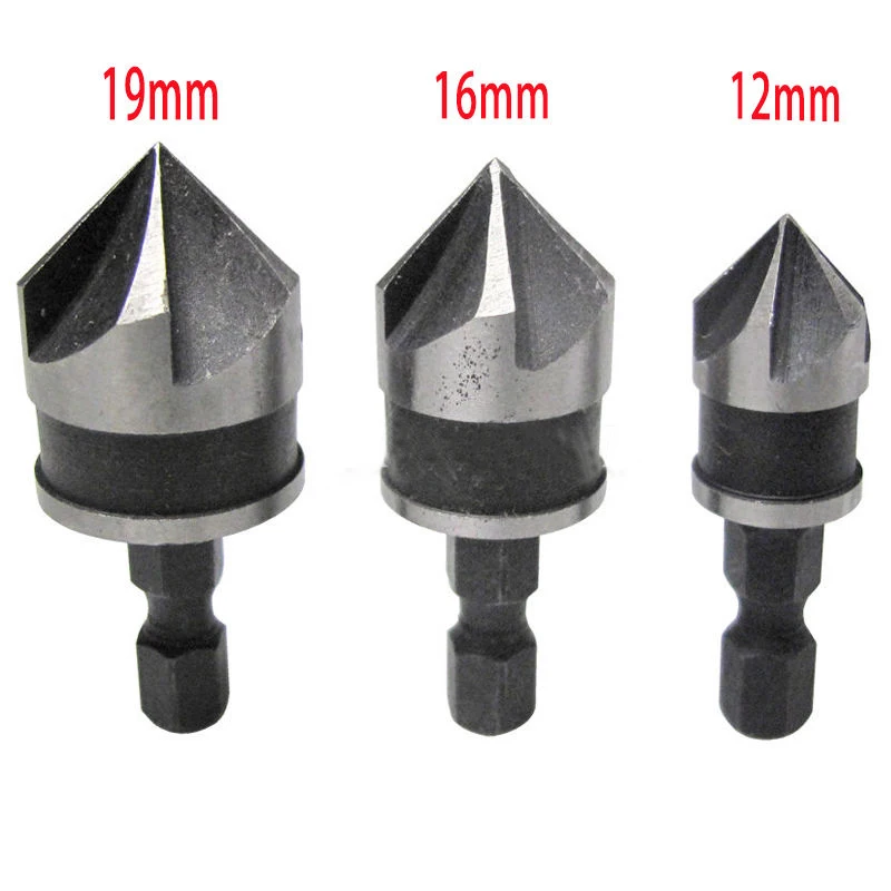 3pcs 5 Flute Countersink Drill Bit Set 90 Degree Chamfering Cutter Mayitr For Wood Metal 12/16/19mm