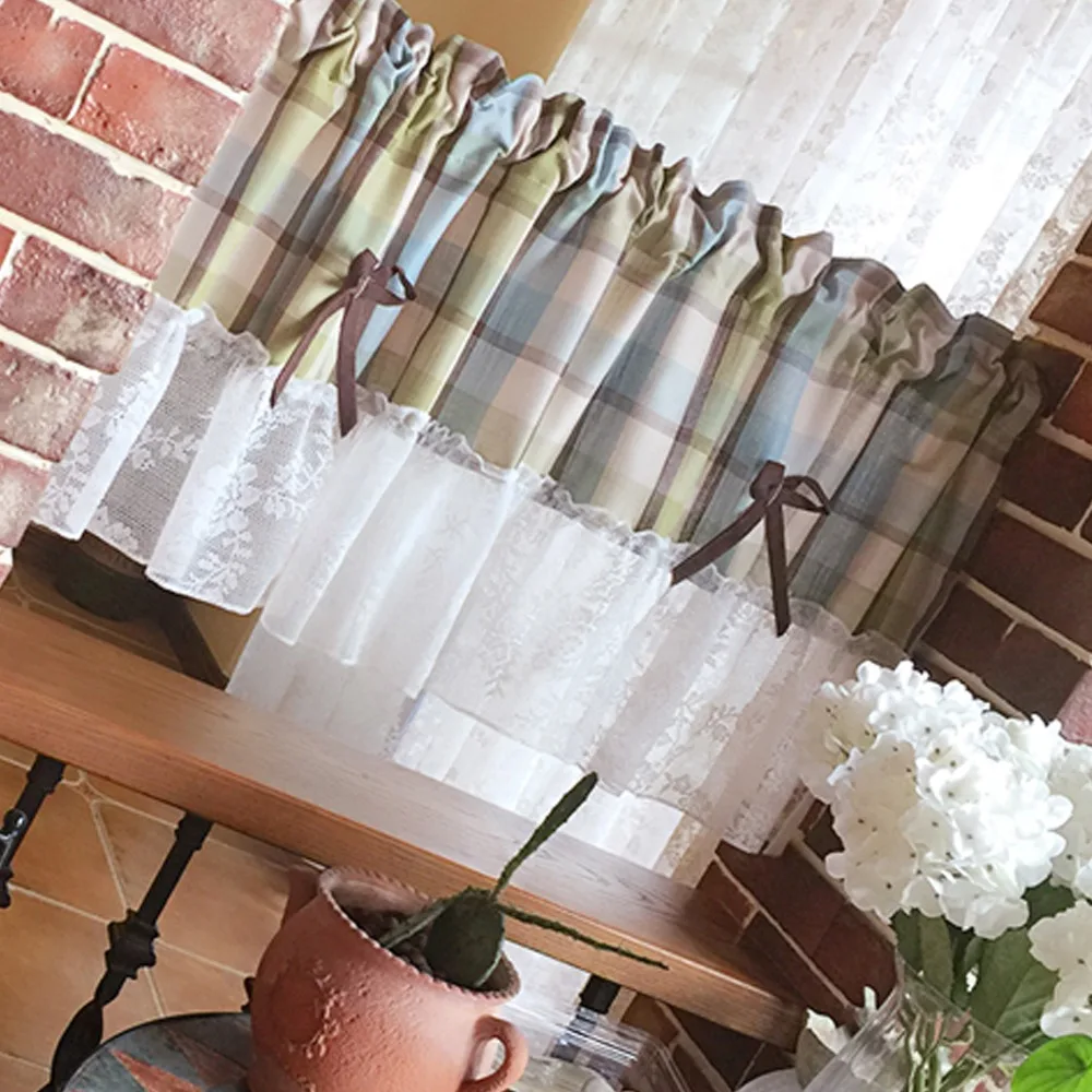 Кухонные занавески кофейного цвета из полиэстера пыленепроницаемые плиссированные клетчатые узоры украшения для кухни 1 шт