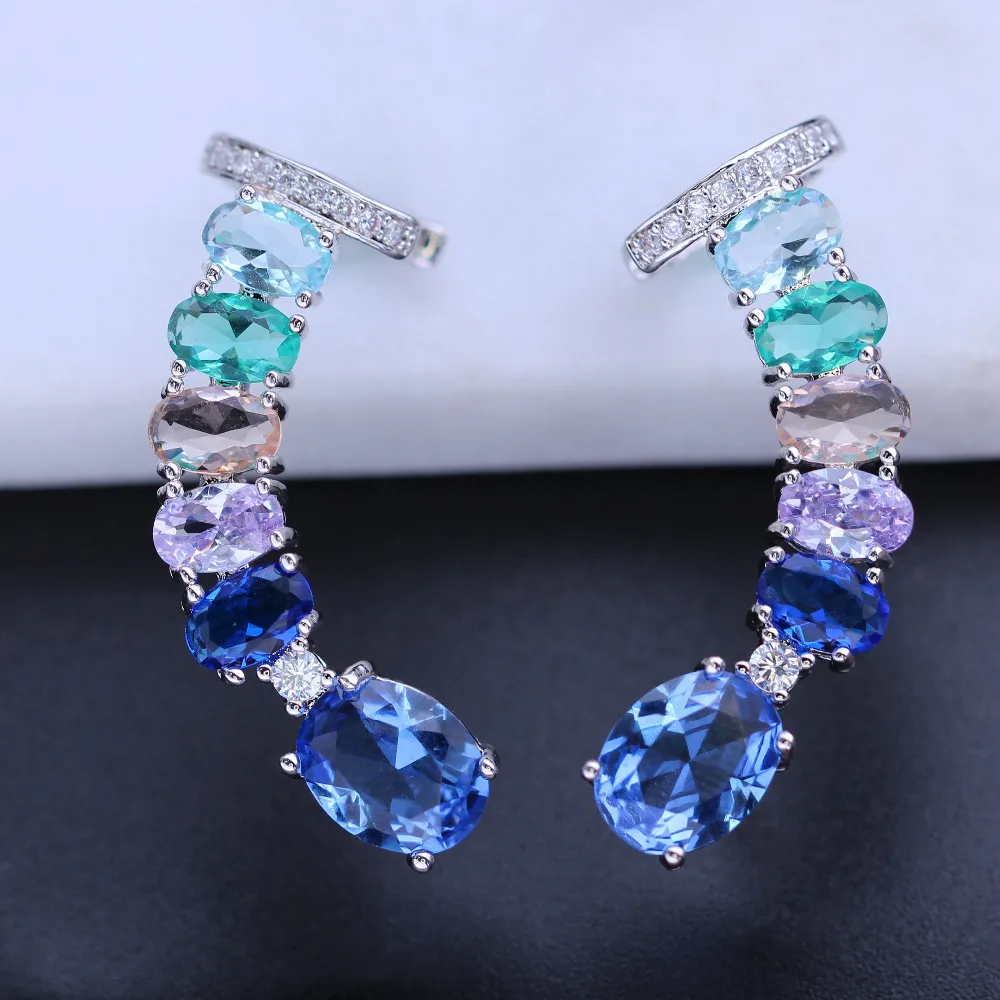 

Vintage Natural Crystal Stud Earrings Oval Multi Color Brincos Earrings Cuff Ear Clip On Earrings fr Women Jewelry EFX003372