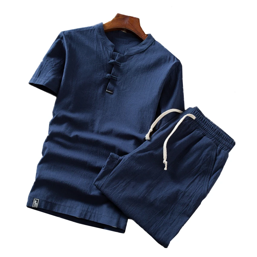  Chinese Style Mens Short-sleeved two Piece Set size S - 5XL 2019 Summer Fashion Casual Mens tshirt 