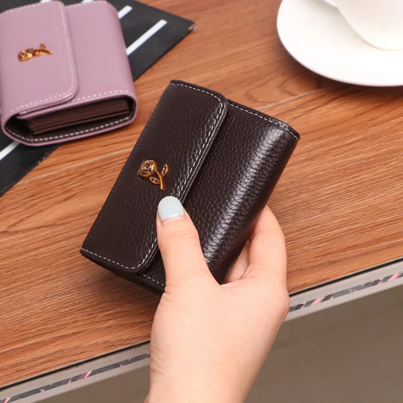 Маленький женский кошелек, короткий клатч, Rfid, кредитный держатель для карт, Дамский кошелек для монет, кошелек из натуральной кожи, женский кошелек, карман для денег - Цвет: Rose Coffee