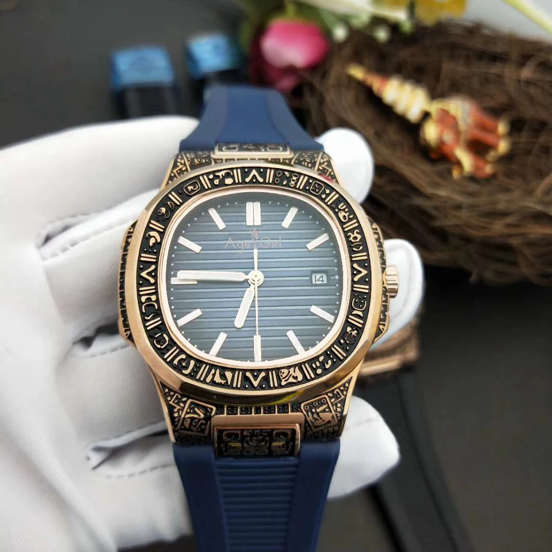 

Luxury Brand New Automatic Mechanical Mens Watch Rose Gold Silver Sapphire Rubber Transparent Back Black Blue White Coffee Case