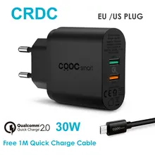 Crdc Quick Charge 2.0 30 Вт быстрый usb телефон Зарядное устройство адаптер для Xiaomi Samsung Galaxy S8 iPhone Портативный мобильного телефона стены Зарядное устройство