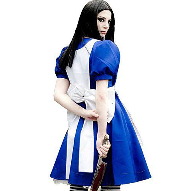 Игра Alice Madness Returns косплей костюм Хэллоуин Карнавальная Униформа синий платье горничной Ресторан слуга наряд индивидуальный заказ