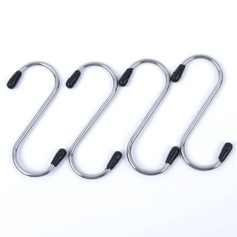 

Hot Sale 4Pcs Powerful "S" Shape Stainless Steel Storage Hanger Hooks Organizer Hotels Guesthouses Supply
