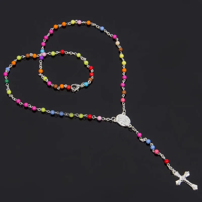Jesus Christ Cross Pendant Necklaces Alloy Bead Long Chain Mens Women Virgin Mary Christian Fashion Jewelry Rosary Necklace | Украшения и