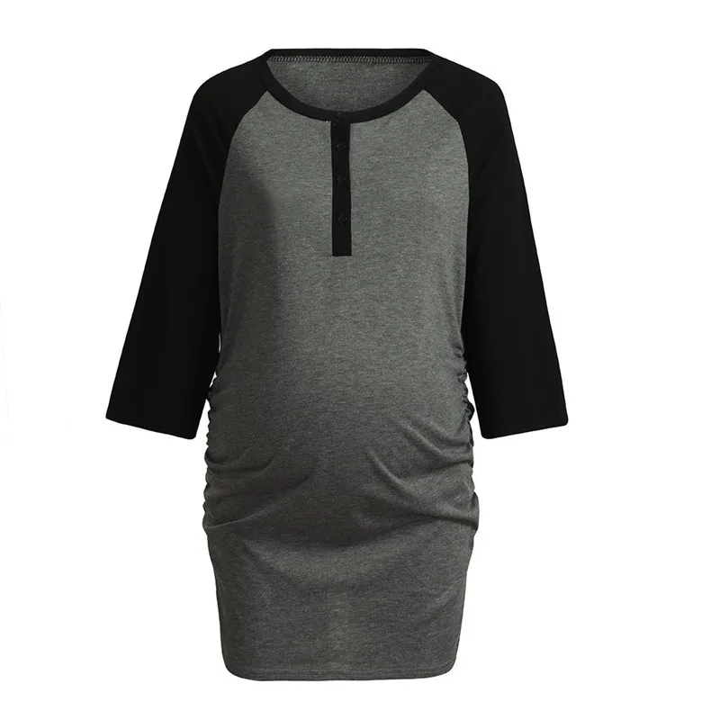 Maternity Breastfeeding Shirts Cotton Long Sleeve Blouses Tops Clothes for Pregnant Womens Patch-work Nursing Clothings