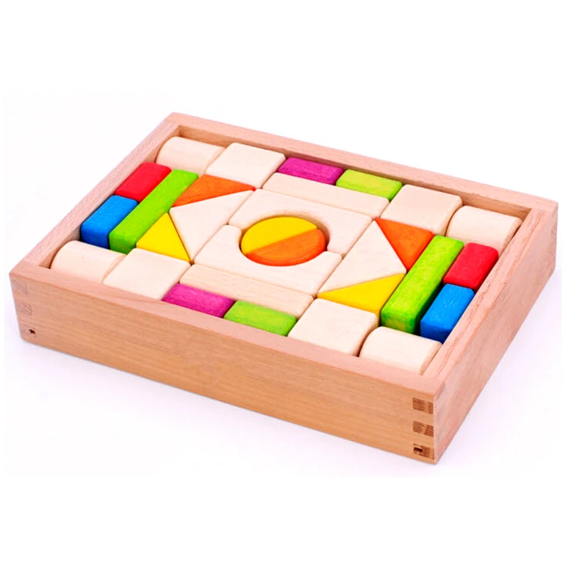 30 unids construcción de madera de haya Blocs colorido Blocs aprendizaje y educación montessori madera Juguetes brinquedos educativos