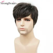 Сильная красота синтетические короткие мужские парики естественная волна тела термостойкие монолитным парик